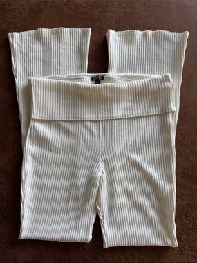Cream Fold over Flared Leggings